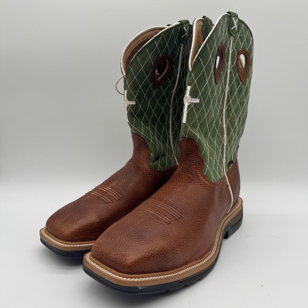 Twisted X Mens US 10.5 EE Wide Steel Toe Met Guard Western Boots Brown Green